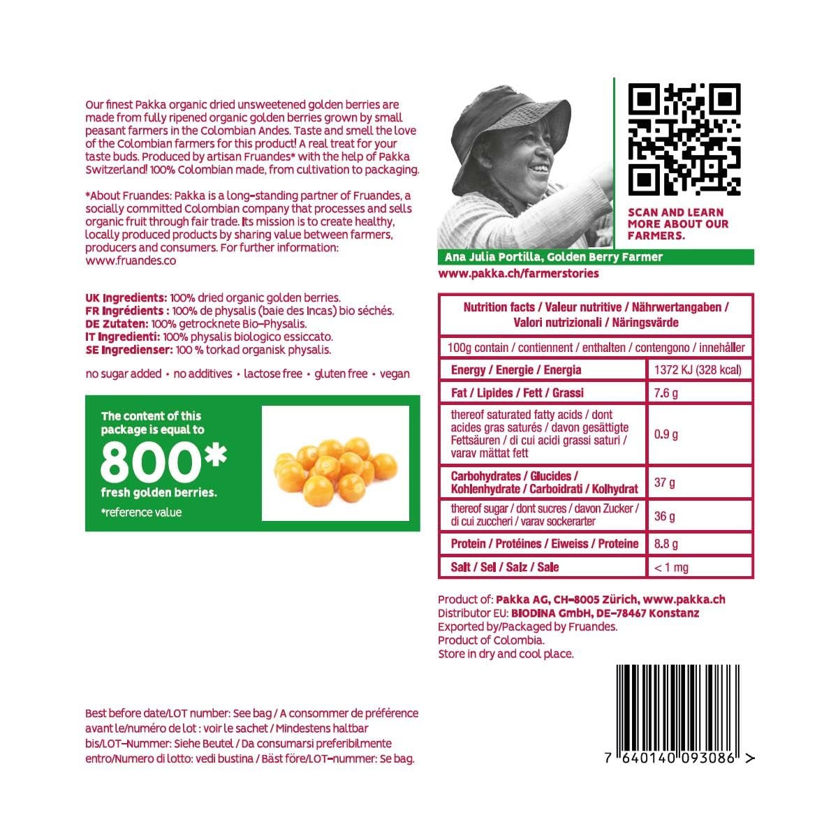 PAKKA Organic Fair Trade Physalis 1kg, espino amarillo orgánico y de comercio justo seco, sin azúcar, sin azufre, producido y embotellado directamente por el productor en Colombia, vegano 1000g (1 paquete) Productos deshidratados Naty Shop