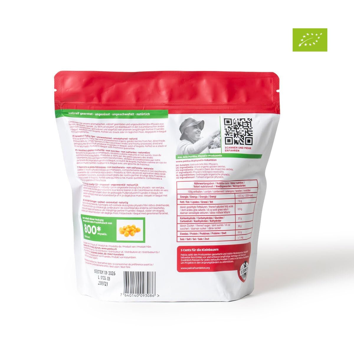 PAKKA Organic Fair Trade Physalis 1kg, espino amarillo orgánico y de comercio justo seco, sin azúcar, sin azufre, producido y embotellado directamente por el productor en Colombia, vegano 1000g (1 paquete) Productos deshidratados Naty Shop