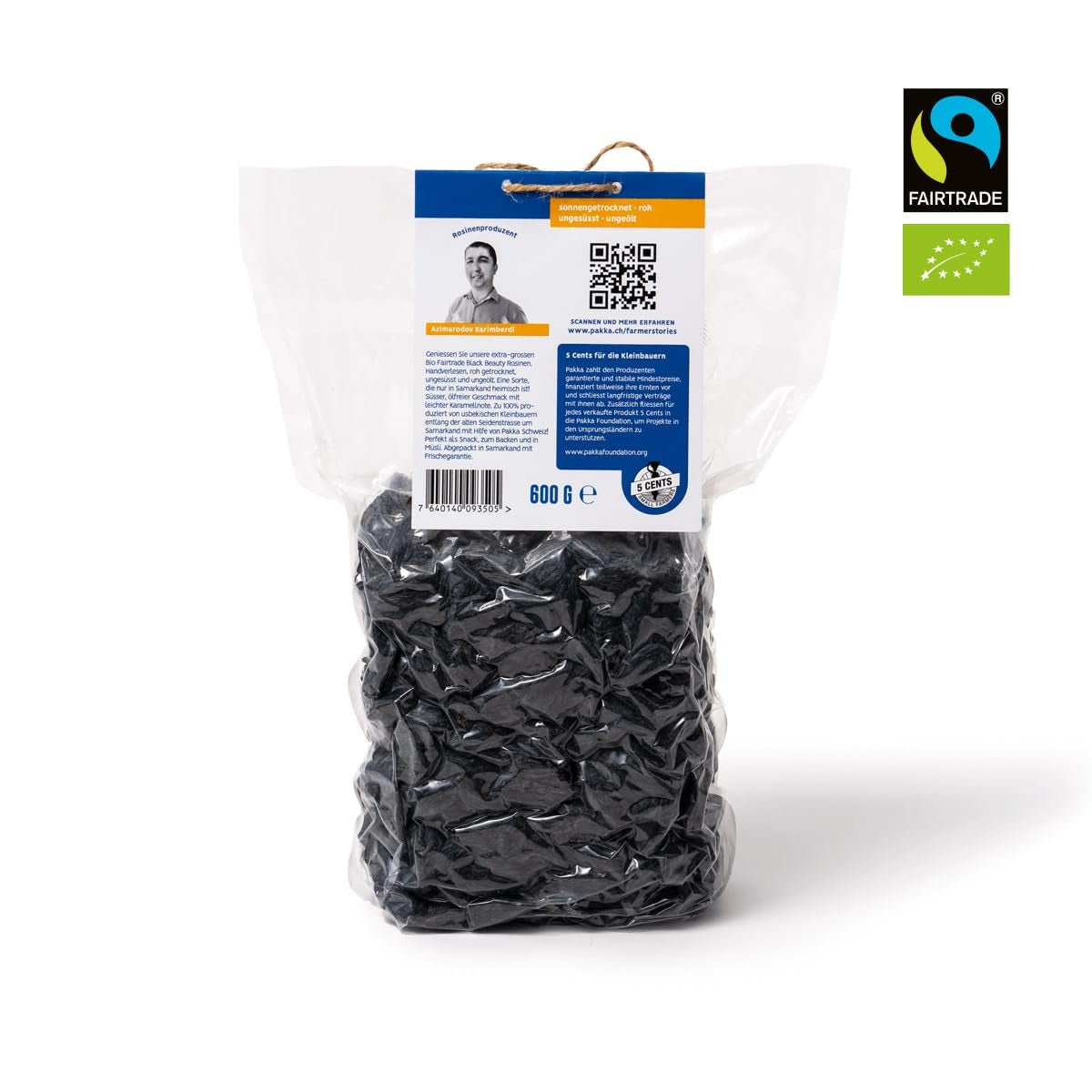 PAKKA - Pasas de Belleza Negras Orgánicas de Comercio Justo 600gr, orgánicas, sin semillas, uvas negras, secadas al sol, sin aceite, tan pegajosas, sin azufre, directamente de pequeños agricultores en Samarcanda en Uzbekistán Productos deshidratados Naty Shop
