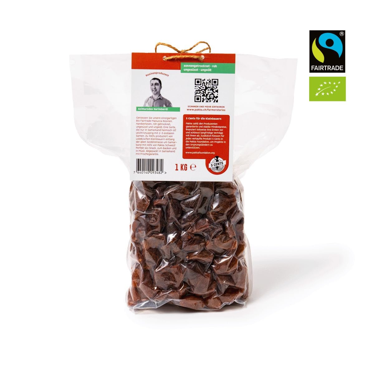 PAKKA - Pasas Manucca Jumbo Orgánicas de Comercio Justo 1kg con 2 - 3 semillas crujientes, uvas manucca secadas al sol, sin aceite, muy pegajosas, sin azufre, de pequeños agricultores en Samarcanda Uzbekistán 1000g Productos deshidratados Naty Shop
