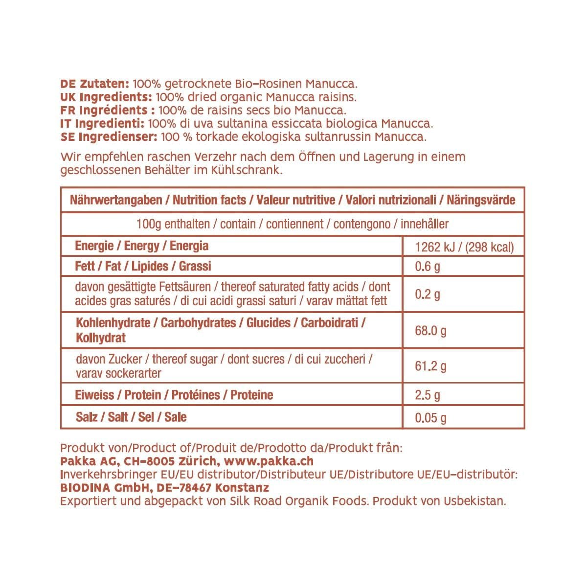 PAKKA - Pasas Manucca Jumbo Orgánicas de Comercio Justo 1kg con 2 - 3 semillas crujientes, uvas manucca secadas al sol, sin aceite, muy pegajosas, sin azufre, de pequeños agricultores en Samarcanda Uzbekistán 1000g Productos deshidratados Naty Shop