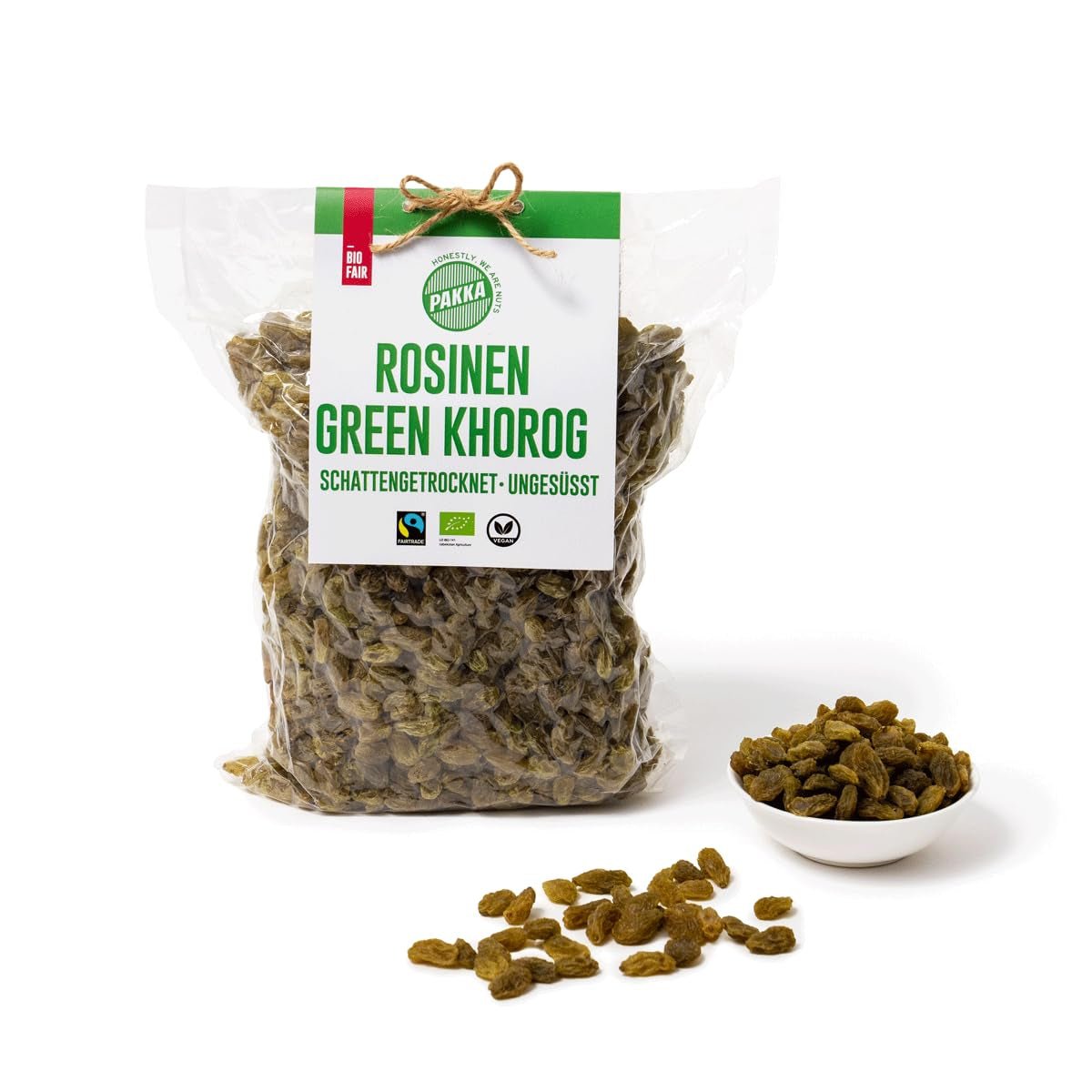 PAKKA - Pasas Orgánicas Fairtrade Green Khorog 750 g, orgánicas y de Comercio Justo, sin semillas, secadas a la sombra, sin aceite, tan pegajosas, directamente de pequeños agricultores en Samarcanda en Uzbekistán, veganas, 750 g Naty Shop Productos Deshidratados Variante 1: 750 G (1 paquete)