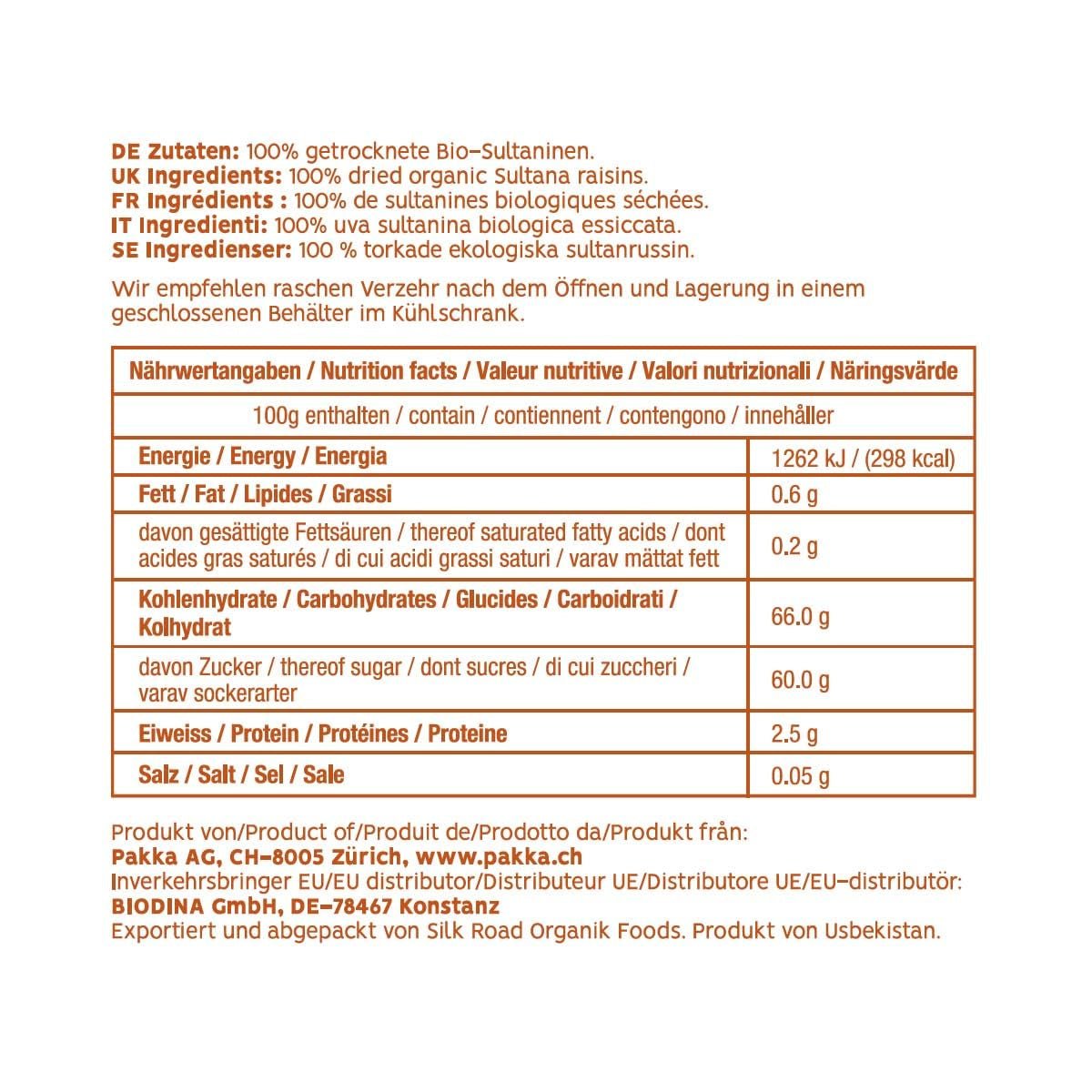 PAKKA - Sultanas orgánicas de Comercio Justo 1kg, sin semillas, sin piel y secadas al sol Sultanas de Samarcanda Uzbekistán 1000g Productos deshidratados Naty Shop
