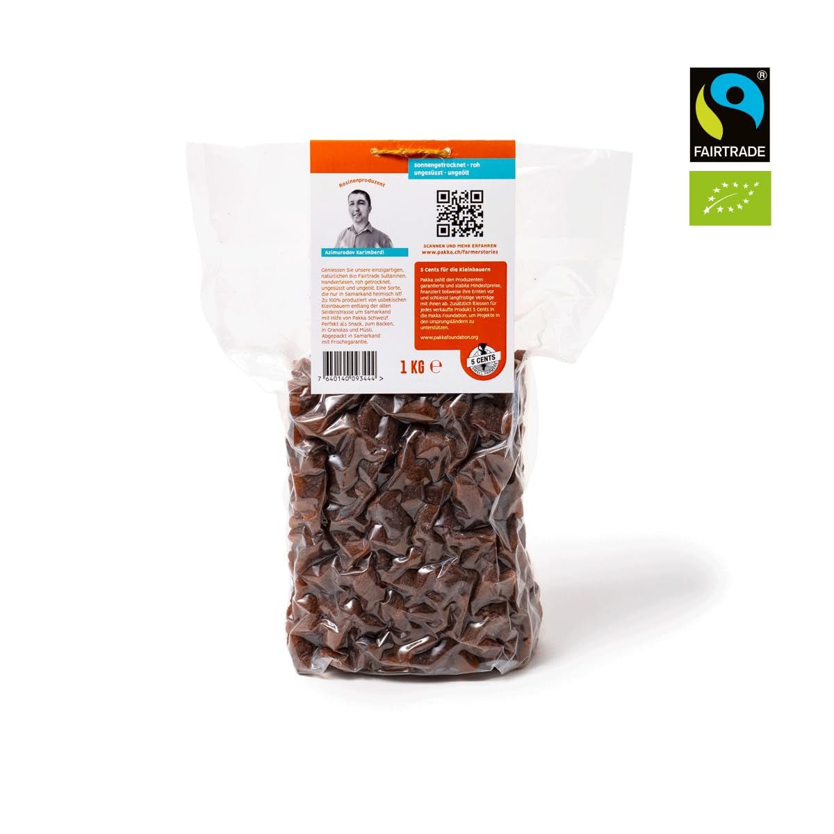 PAKKA - Sultanas orgánicas de Comercio Justo 1kg, sin semillas, sin piel y secadas al sol Sultanas de Samarcanda Uzbekistán 1000g Productos deshidratados Naty Shop