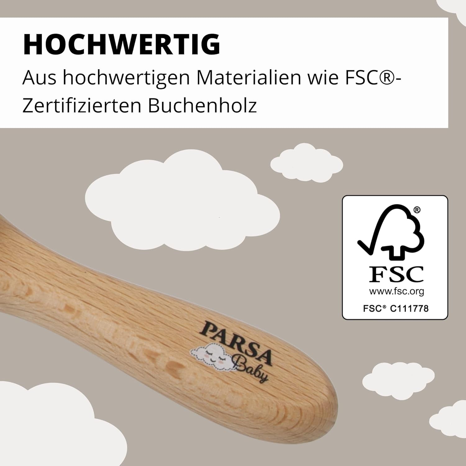 PARSA Beauty Cepillo de pelo para bebé con pelo de cabra - cepillo para bebé de madera de haya certificada FSC® - cepillo para el cuidado del pelo fino del bebé - cepillo para bebé Infantil - Baño y Cuidado de la piel Naty Shop