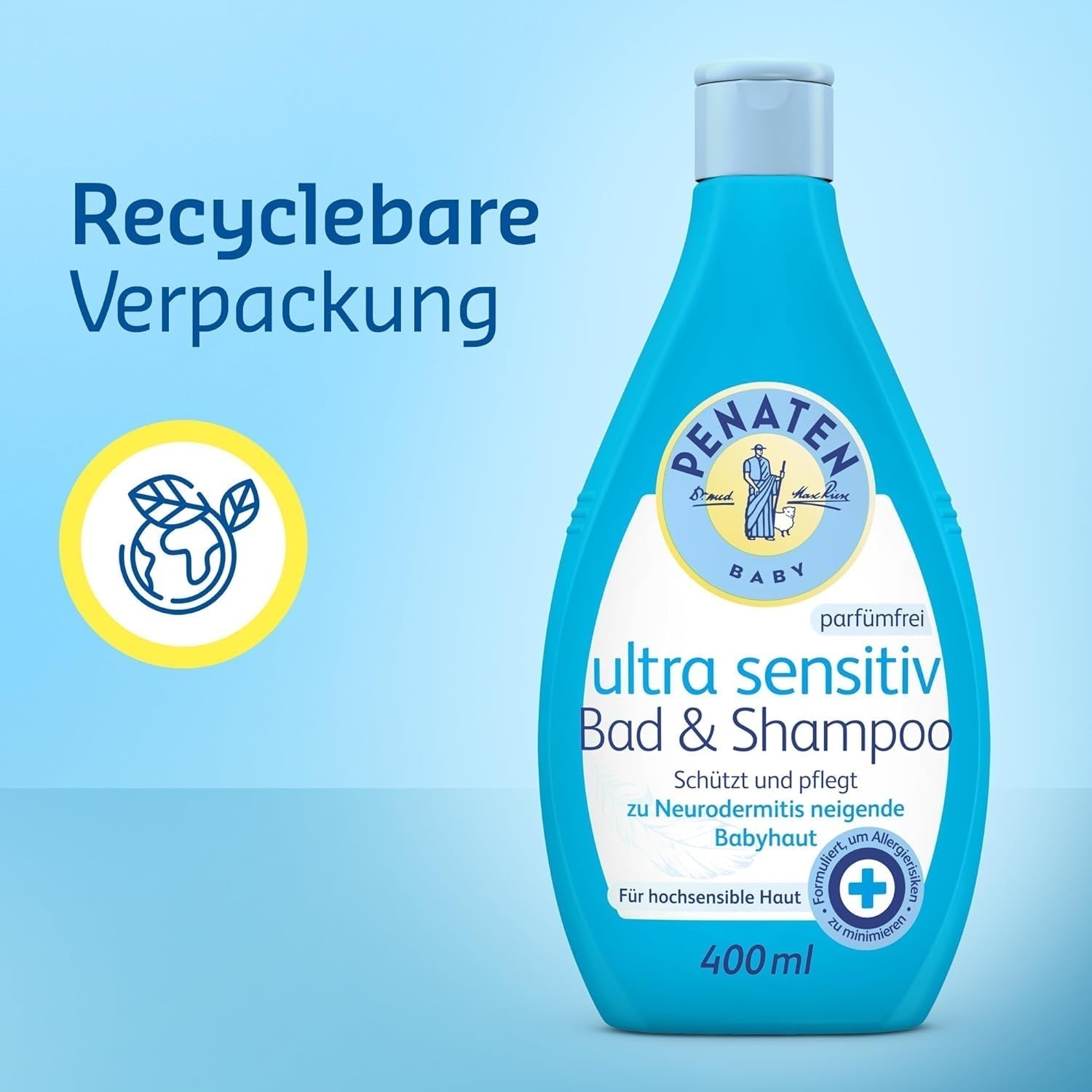 PENATEN Ultra Sensitive Bath & Shampoo (400 ml), baño y champú especialmente suave para la piel muy sensible de los bebés con tendencia a la neurodermatitis, gel de ducha y champú para el cabello sin perfume ni colorantes Infantil - Baño y cuidado Naty Shop