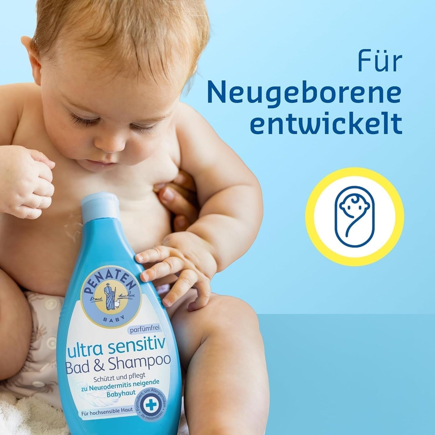 PENATEN Ultra Sensitive Bath & Shampoo (400 ml), baño y champú especialmente suave para la piel muy sensible de los bebés con tendencia a la neurodermatitis, gel de ducha y champú para el cabello sin perfume ni colorantes Infantil - Baño y cuidado Naty Shop