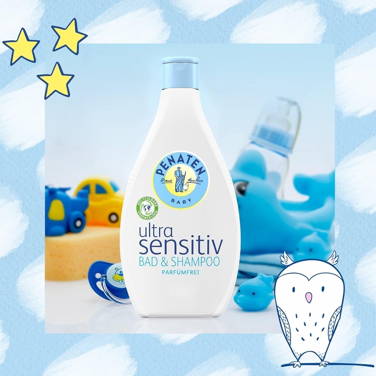 PENATEN Ultra Sensitive Bath & Shampoo (400 ml), baño y champú especialmente suave para la piel muy sensible de los bebés con tendencia a la neurodermatitis, gel de ducha y champú para el cabello sin perfume ni colorantes Infantil - Baño y cuidado Naty Shop