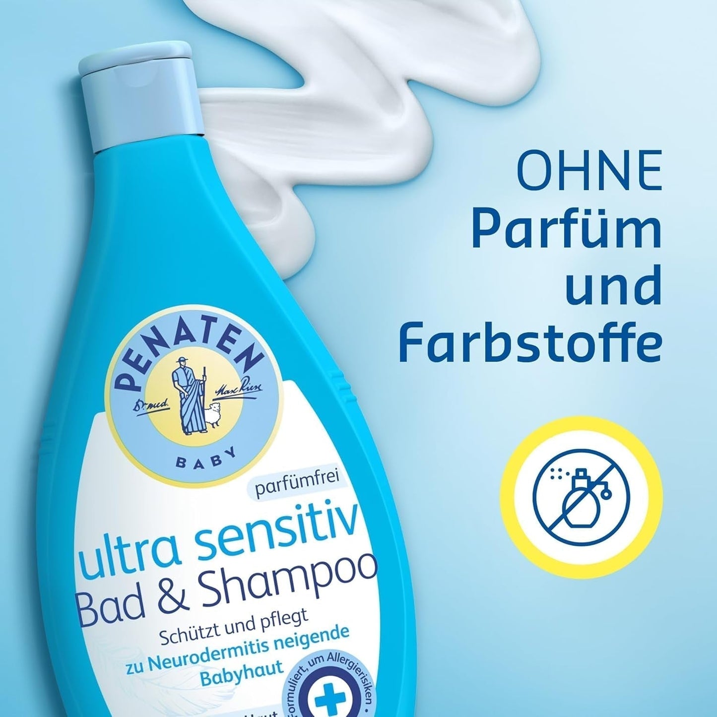 PENATEN Ultra Sensitive Bath & Shampoo (400 ml), baño y champú especialmente suave para la piel muy sensible de los bebés con tendencia a la neurodermatitis, gel de ducha y champú para el cabello sin perfume ni colorantes Infantil - Baño y cuidado Naty Shop