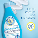 PENATEN Ultra Sensitive Bath & Shampoo (400 ml), baño y champú especialmente suave para la piel muy sensible de los bebés con tendencia a la neurodermatitis, gel de ducha y champú para el cabello sin perfume ni colorantes Infantil - Baño y cuidado Naty Shop