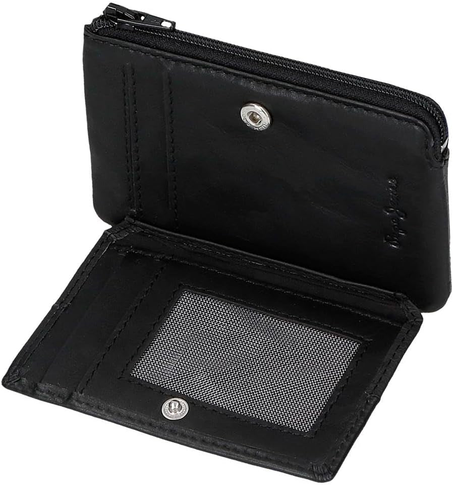 Pepe Jeans Joumma Bags Monedero Doble, Negro, 11 x 7 x 1,5 cm, Piel, Negro, Talla única, Cartera Cartera Hombre Naty Shop