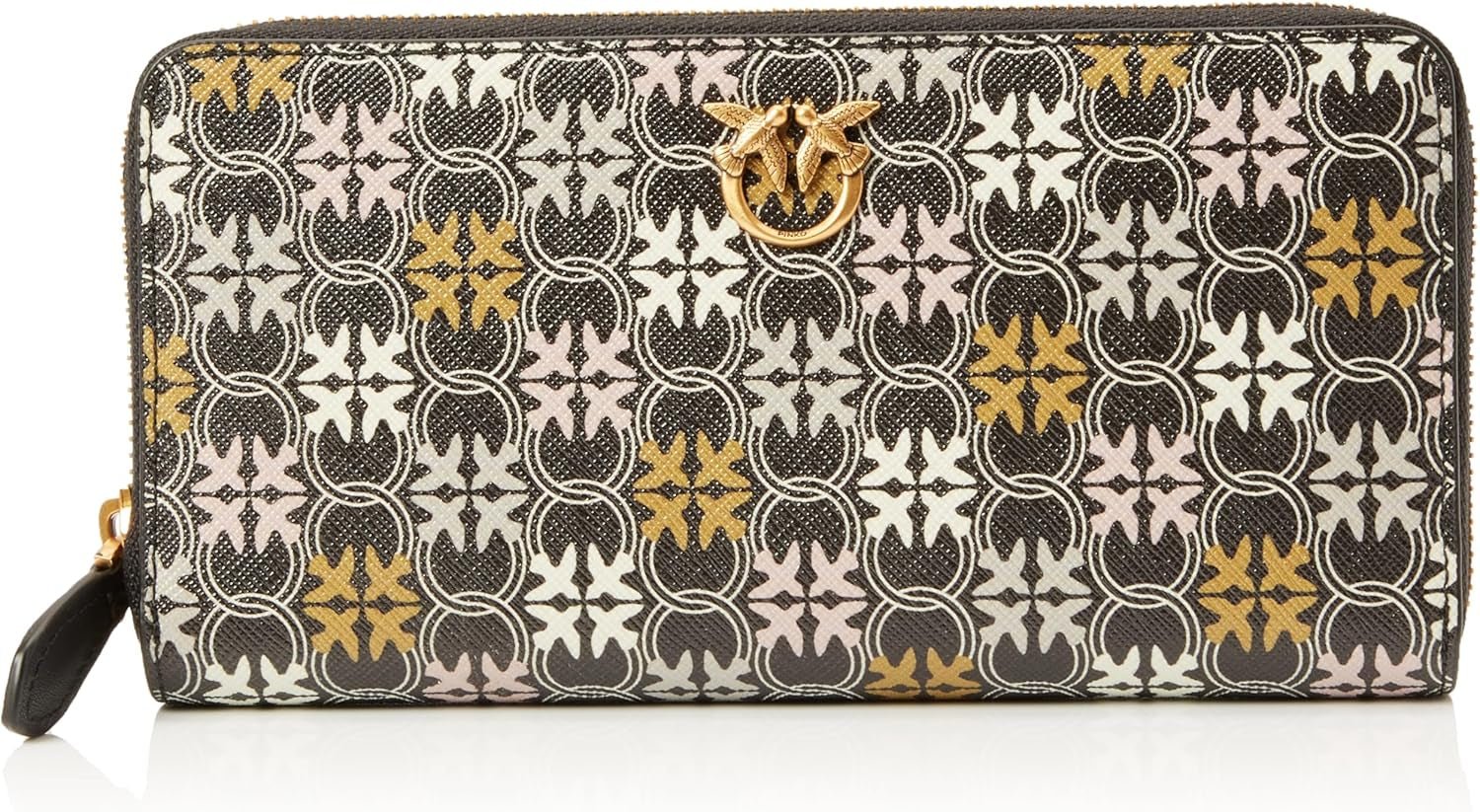 Pinko Cartera Ryder De Piel Con Cremallera Alrededor Para Mujer, Accesorios De Viaje Con Logo Estampado, Zm7q_Black/Brown/White.Antique Go Wallet Mujer Naty Shop Default Title
