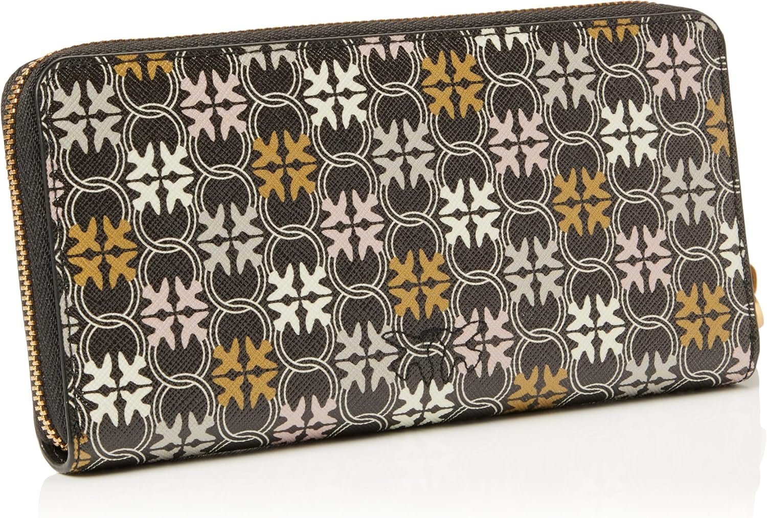 Pinko Cartera Ryder De Piel Con Cremallera Alrededor Para Mujer, Accesorios De Viaje Con Logo Estampado, Zm7q_Black/Brown/White.Antique Go Wallet Mujer Naty Shop