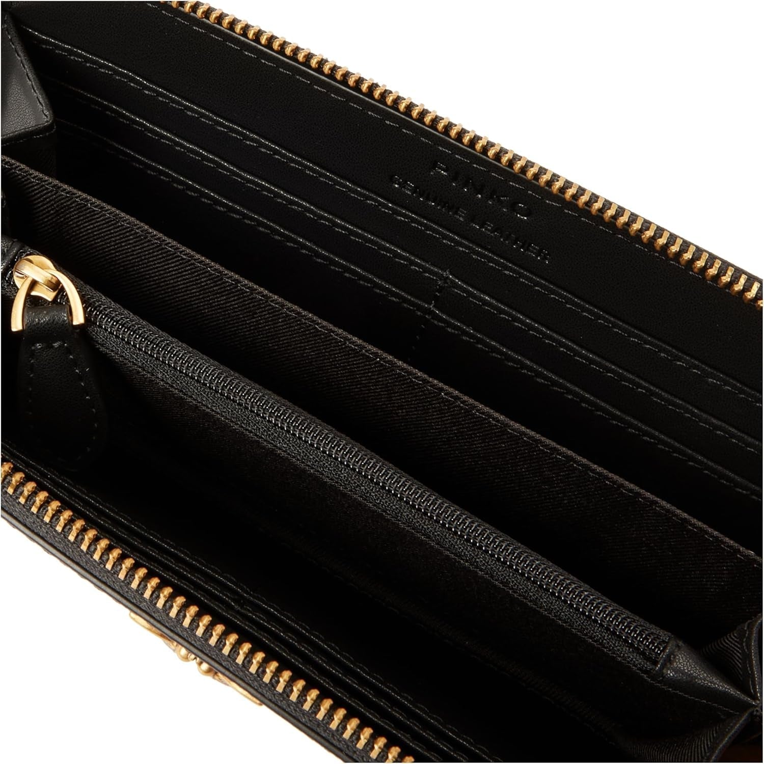 Pinko Cartera Ryder De Piel Con Cremallera Alrededor Para Mujer, Accesorios De Viaje Con Logo Estampado, Zm7q_Black/Brown/White.Antique Go Wallet Mujer Naty Shop