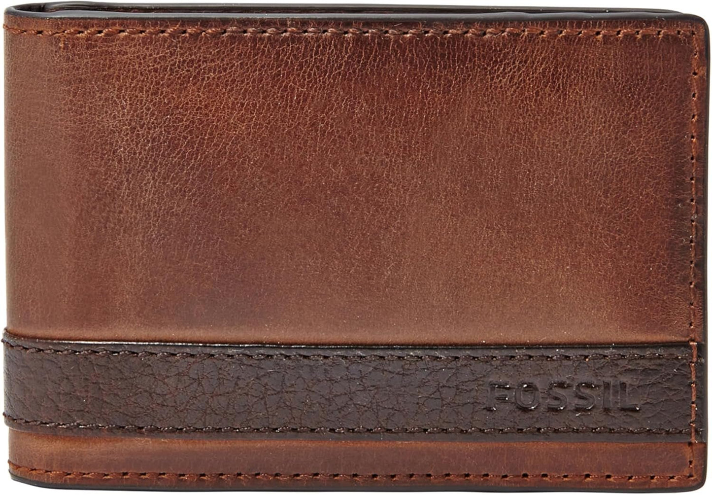 Fossil Cartera plegable de cuero Quinn para hombre, 10 cm de largo x 1,5 cm de ancho x 7 cm de alto. Cartera para hombre Naty Shop Marrón