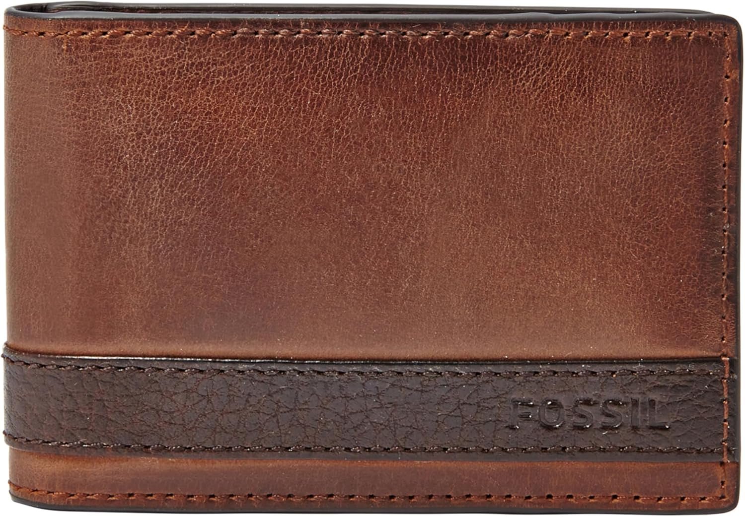 Fossil Cartera plegable de cuero Quinn para hombre, 10 cm de largo x 1,5 cm de ancho x 7 cm de alto. Cartera para hombre Naty Shop Marrón