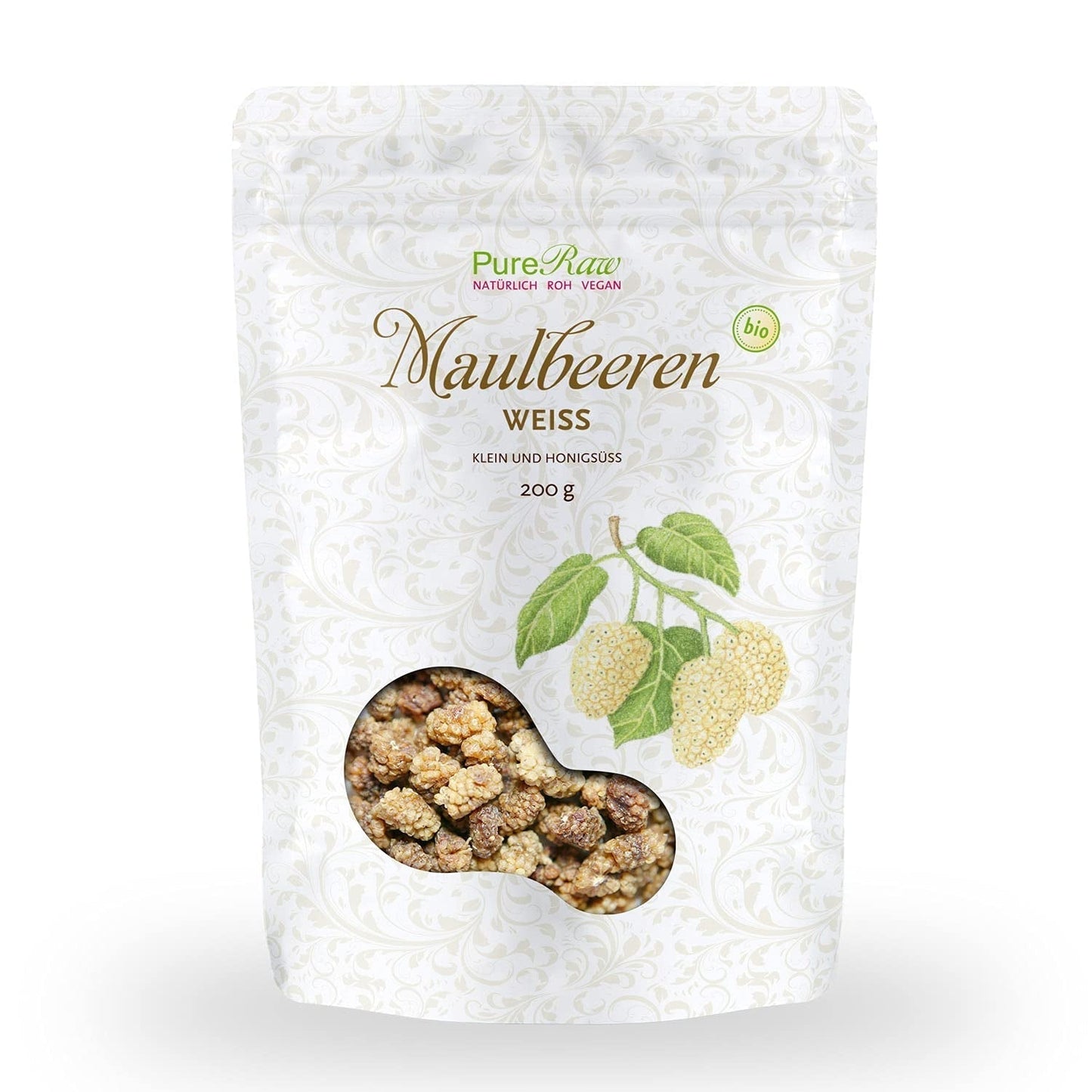 Moras blancas secas orgánicas premium (crudas veganas) Morus Alba Mulberry Fruit - Frutas secas sin azúcar añadido de Turquía - Moras blancas crudas orgánicas Frutas secas | PureRaw 200g Productos deshidratados Naty Shop 200G (1 pack) Moras