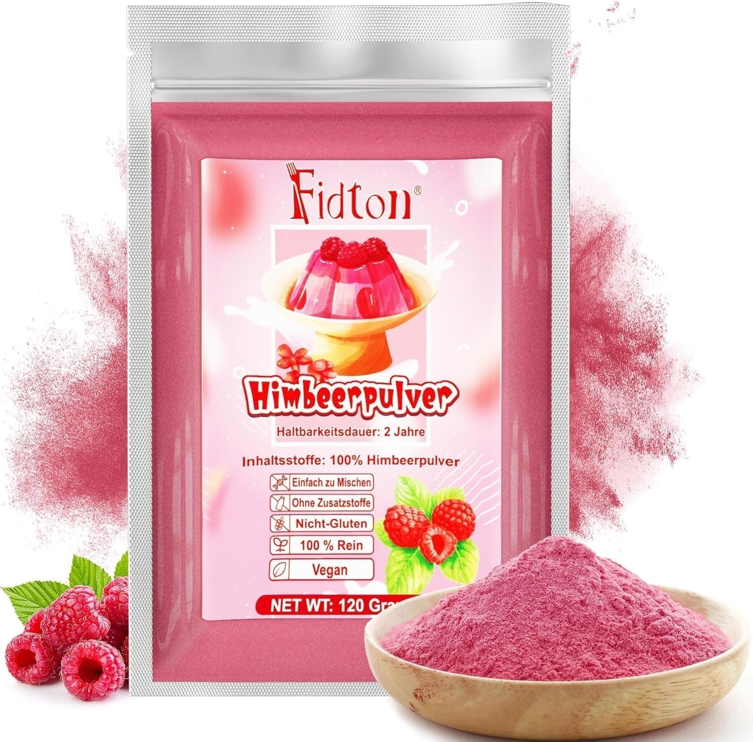 Fresa en polvo 120g - Fresas 100% naturales Liofilizadas, sin aditivos Fácil de mezclar Fresas liofilizadas nutritivas para helados, tartas, batidos, bebidas, aromatizantes en polvo Productos deshidratados Naty Shop 120G Frambuesa