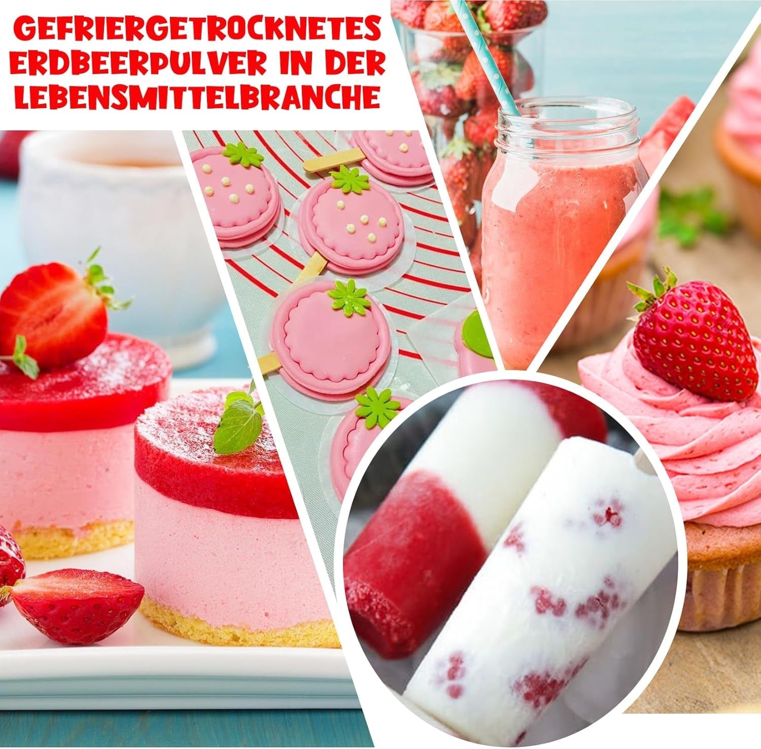 Fresa en polvo 120g - Fresas 100% naturales Liofilizadas, sin aditivos Fácil mezcla Fresas liofilizadas nutritivas para helados, tartas, batidos, bebidas, saborizantes en polvo Productos deshidratados Naty Shop