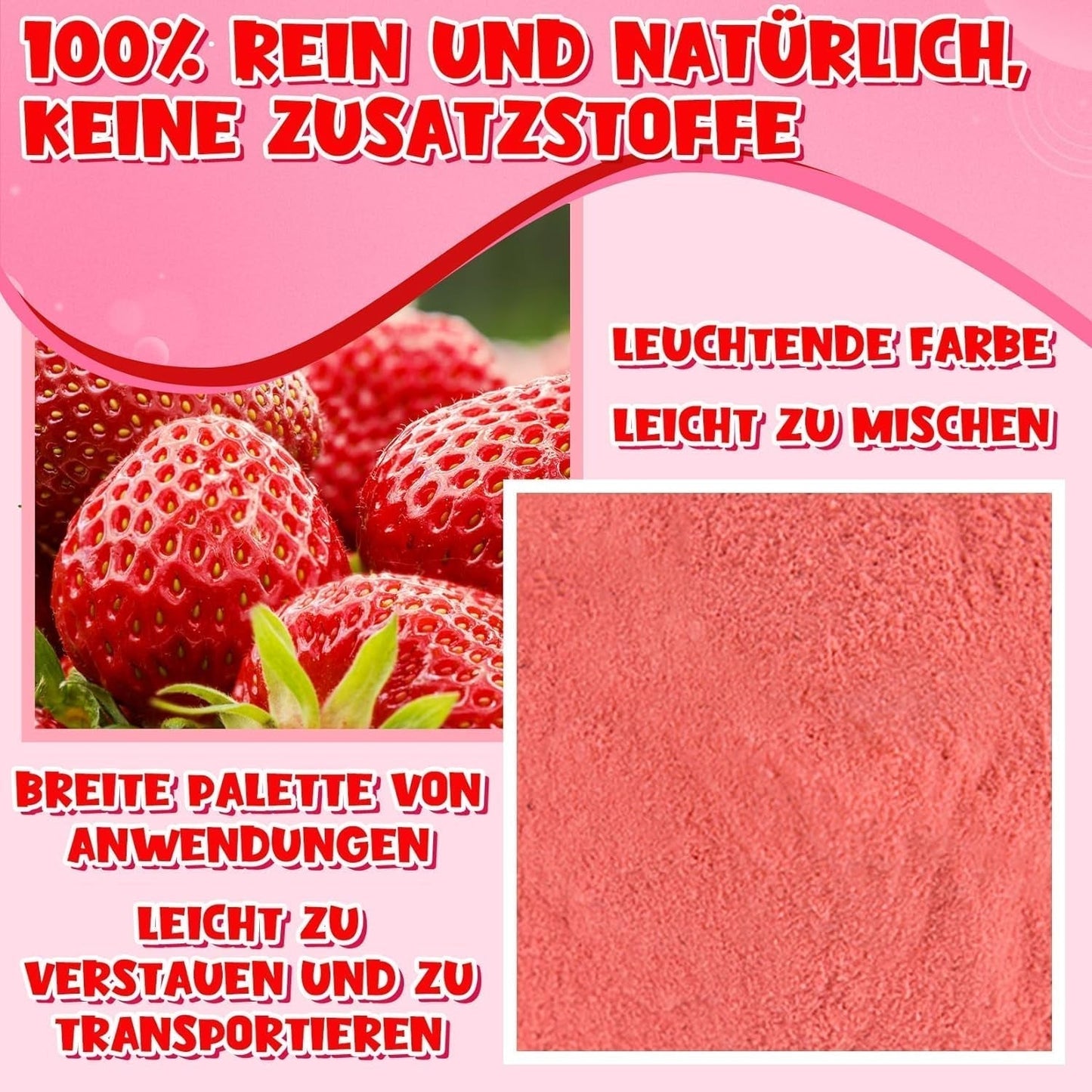 Fresa en polvo 120g - Fresas 100% naturales Liofilizadas, sin aditivos Fácil mezcla Fresas liofilizadas nutritivas para helados, tartas, batidos, bebidas, saborizantes en polvo Productos deshidratados Naty Shop