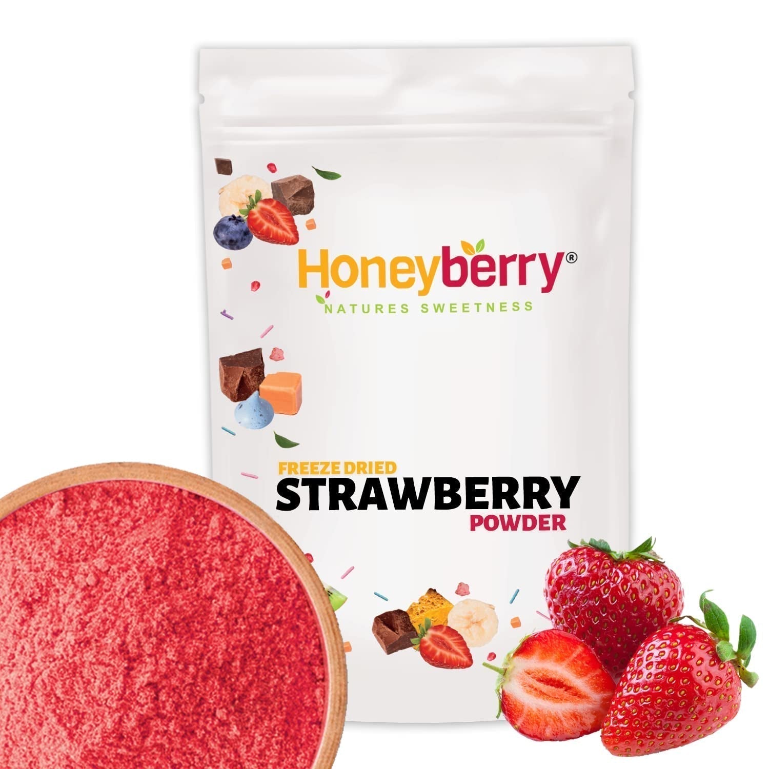 Fresa liofilizada en polvo 250g - Fruta liofilizada en polvo - Fresa liofilizada en polvo para repostería, batidos y muesli - Fresa en polvo 100% natural sin aditivos Productos deshidratados Naty Shop 250G