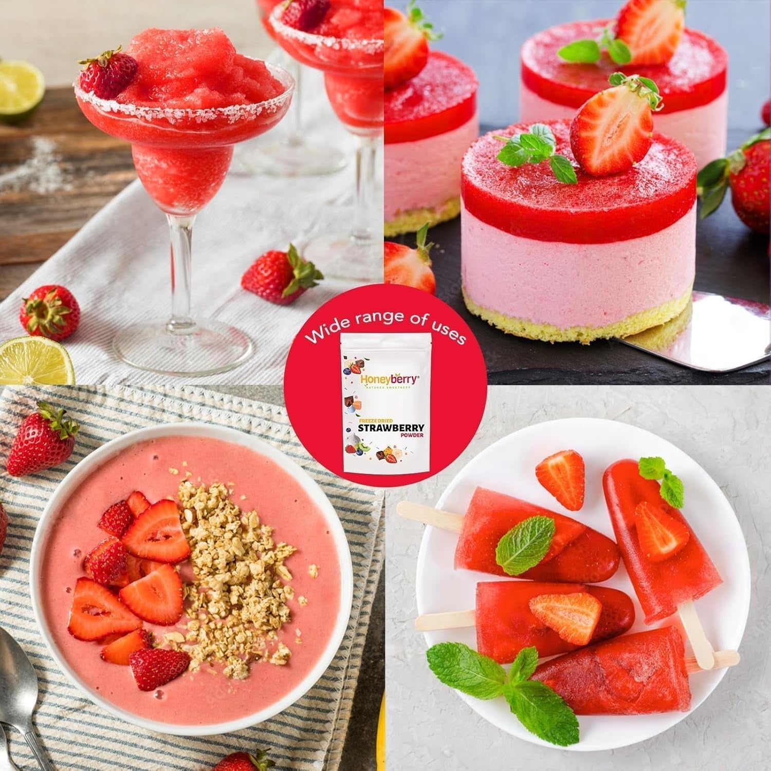 Fresa liofilizada en polvo 250g - Fruta liofilizada en polvo - Fresa liofilizada en polvo para repostería, batidos y muesli - Fresa en polvo 100% natural sin aditivos Productos deshidratados Naty Shop