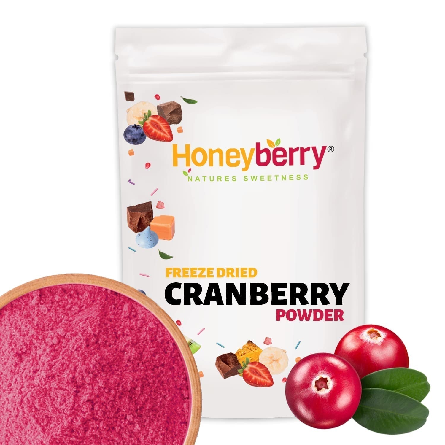 Arándano rojo liofilizado en polvo 250g - Frutas liofilizadas en polvo - Arándano rojo liofilizado en polvo para repostería, batidos y muesli - Arándano rojo en polvo 100% natural sin aditivos Productos deshidratados Naty Shop 250G