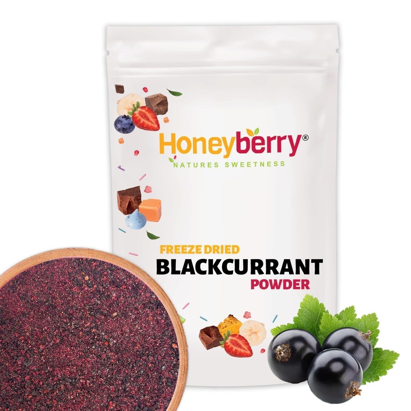 Grosella negra liofilizada en polvo 100g - Frutas liofilizadas en polvo - Grosella negra en polvo para batidos y repostería - Grosella negra en polvo natural sin aditivos Productos deshidratados Naty Shop 100G