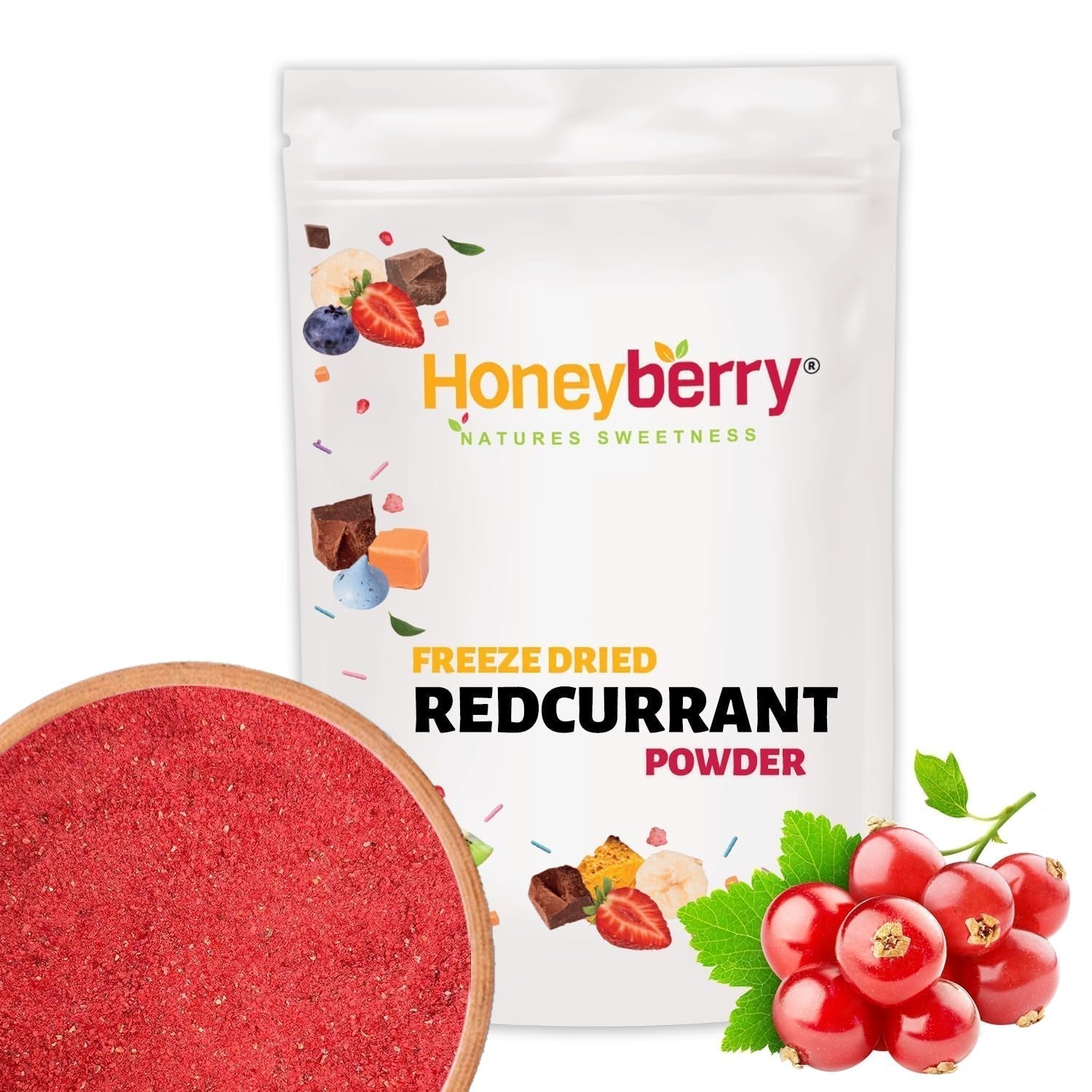 Grosella roja liofilizada en polvo 100g - Fruta liofilizada en polvo - Grosella roja en polvo para batidos y repostería - Bayas naturales en polvo sin aditivos Productos deshidratados Naty Shop 100G
