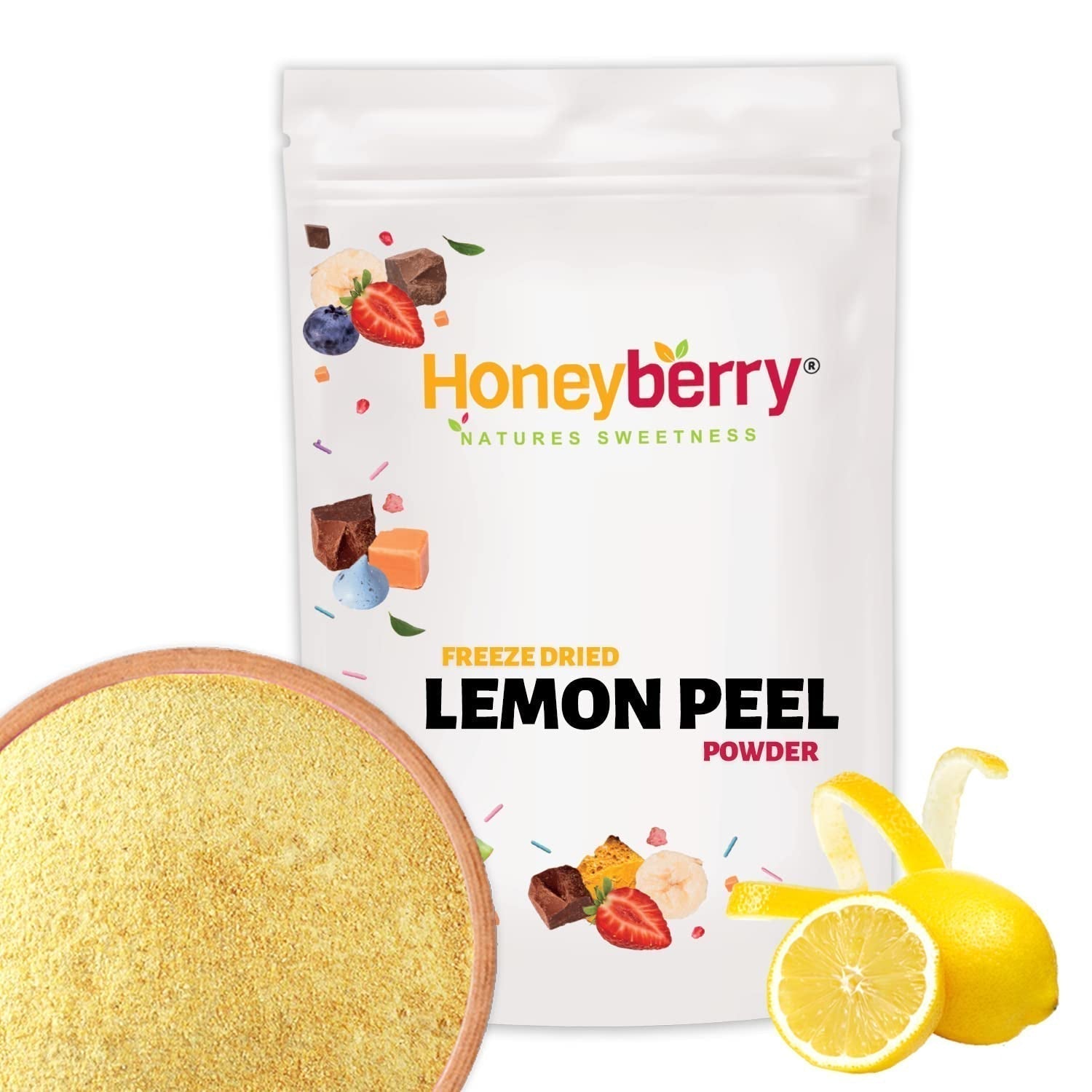 Piel de limón liofilizada en polvo 100g - Frutas liofilizadas en polvo - Limón en polvo liofilizado para repostería, batidos y té - Limón en polvo 100% natural sin aditivos Productos deshidratados Naty Shop 100G