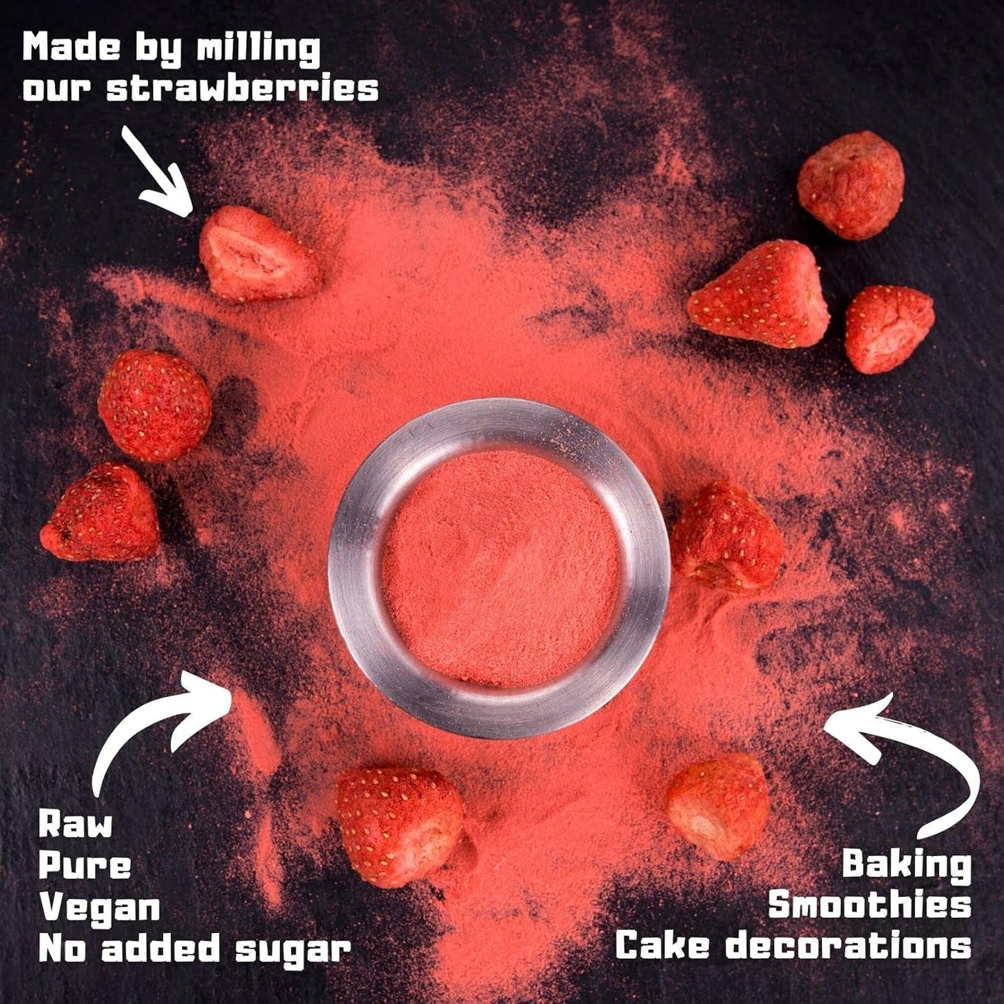 Polvo de frutas liofilizadas, polvo de fresa | Polvo de fresa liofilizado Polvo de fresa | Batido de fresa en polvo Pudín de fresa Frutos secos (100g) Productos deshidratados Naty Shop