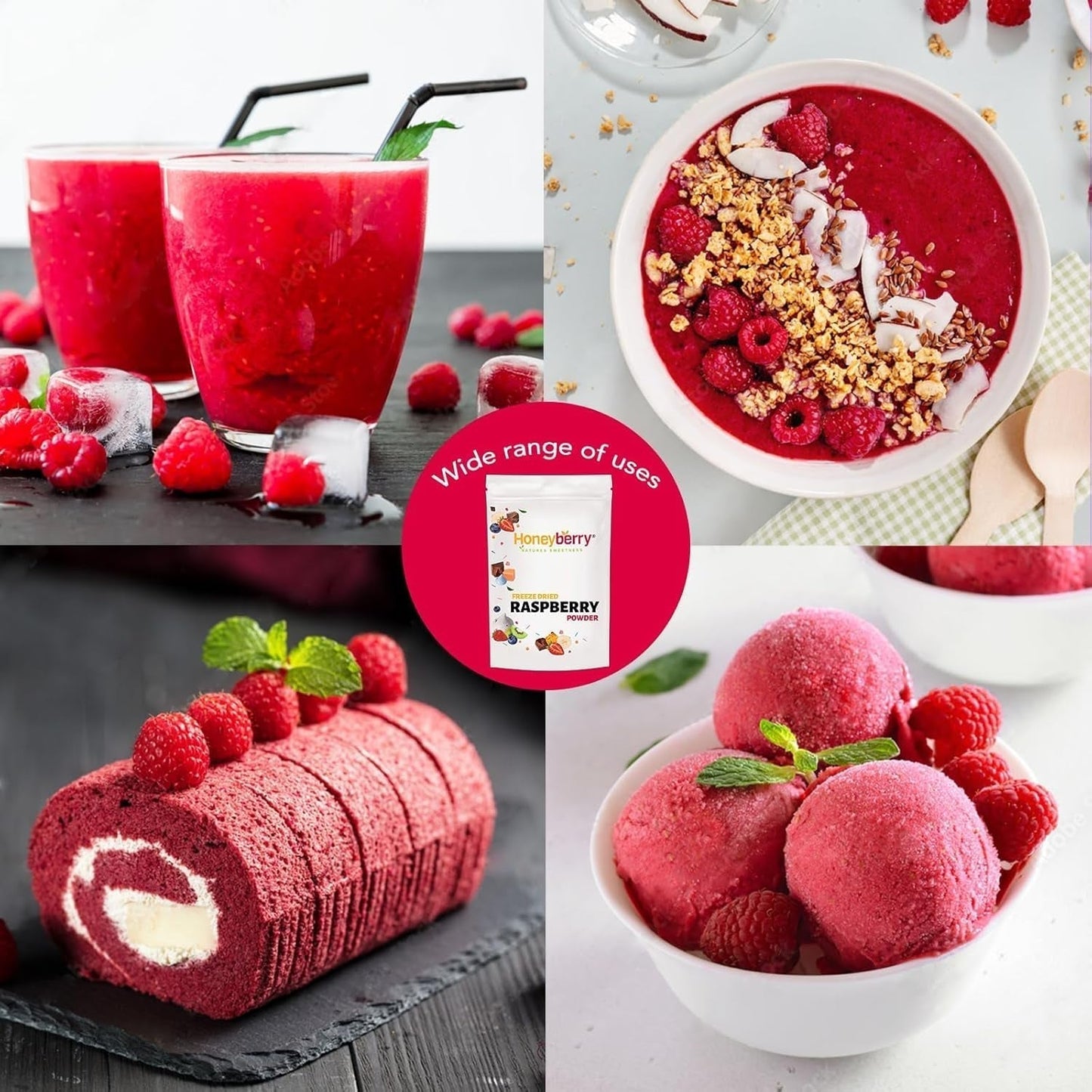 Frambuesa liofilizada en polvo 100g - Fruta liofilizada en polvo - Frambuesa liofilizada en polvo para repostería, batidos y muesli - Frambuesa en polvo 100% natural sin aditivos Productos deshidratados Naty Shop