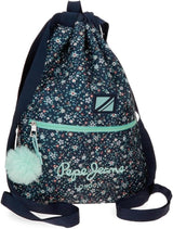 Pepe Jeans Mochila escolar Alenka con carro, azul, 30 x 40 x 12 cm, poliéster, 14,4 l, azul, mochila escolar con carro Mochilas y bolsos premium Naty Shop Rucksack Mit Kordelzug