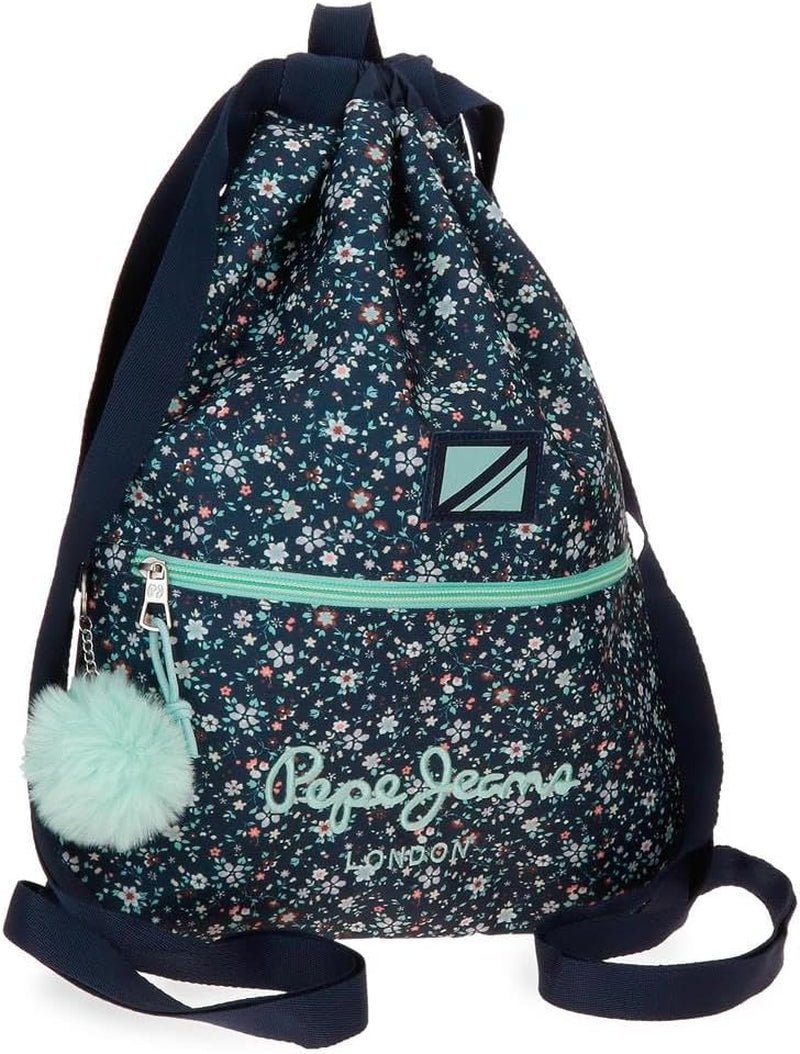 Pepe Jeans Mochila escolar Alenka con carro, azul, 30 x 40 x 12 cm, poliéster, 14,4 l, azul, mochila escolar con carro Mochilas y bolsos premium Naty Shop Rucksack Mit Kordelzug