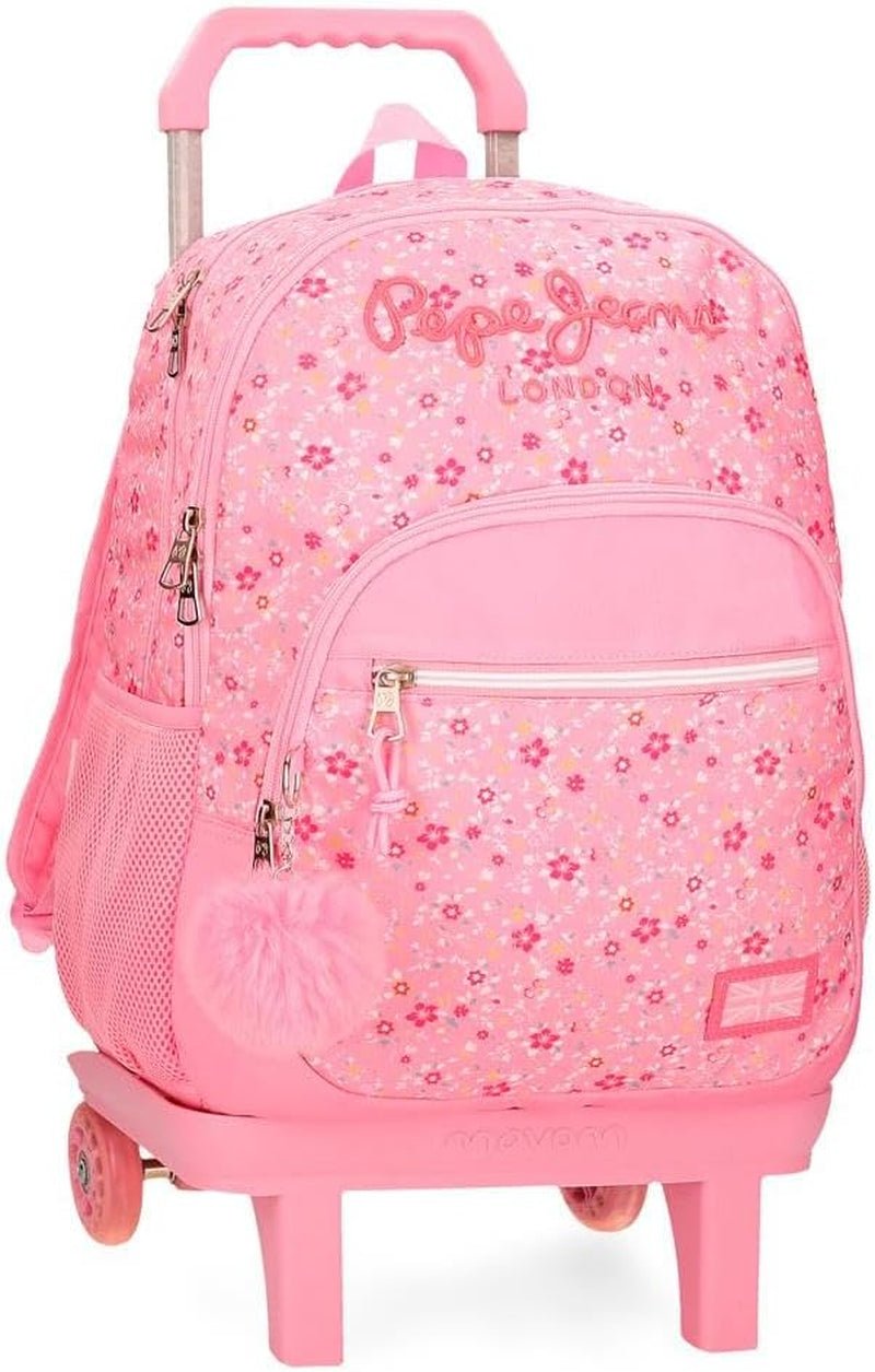 Pepe Jeans Mochila escolar con carro Alenka, azul, 30 x 40 x 12 cm, poliéster, 14,4 l, azul, mochila escolar con carro Mochilas y carteras premium Naty Shop Rucksack Mit Doppelfach Und Trolley