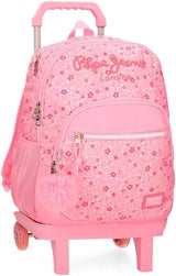 Pepe Jeans Mochila escolar con carro Alenka, azul, 30 x 40 x 12 cm, poliéster, 14,4 l, azul, mochila escolar con carro Mochilas y carteras premium Naty Shop Rucksack Mit Doppelfach Und Trolley