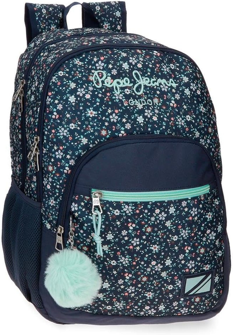Pepe Jeans Mochila escolar Alenka con carro, azul, 30 x 40 x 12 cm, poliéster, 14,4 l, azul, mochila escolar con carro Mochilas y carteras premium Naty Shop Mochila Pepe Jeans