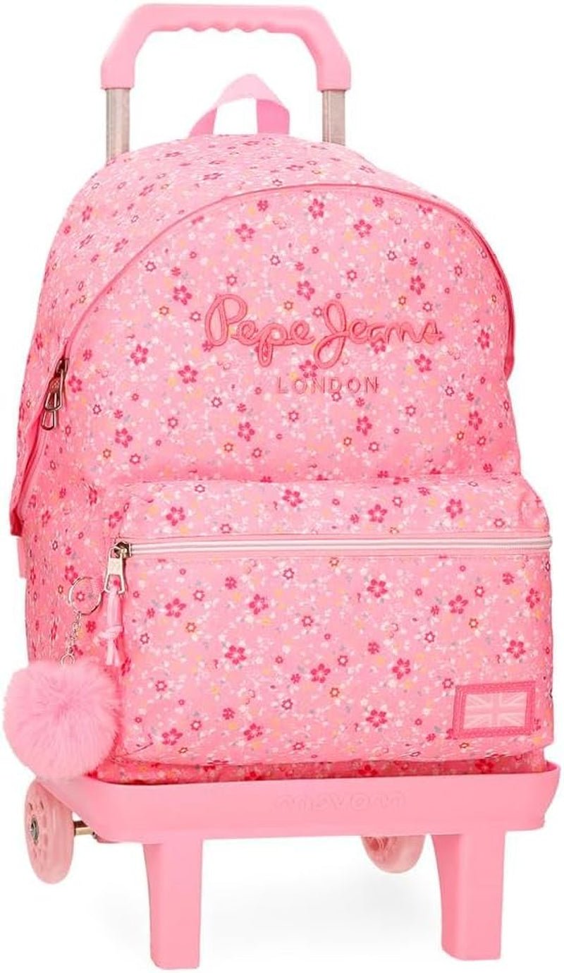 Pepe Jeans Mochila escolar Alenka con carro, azul, 30 x 40 x 12 cm, poliéster, 14,4 l, azul, mochila escolar con carro Mochilas y carteras premium Naty Shop Mochila 46 + Carro