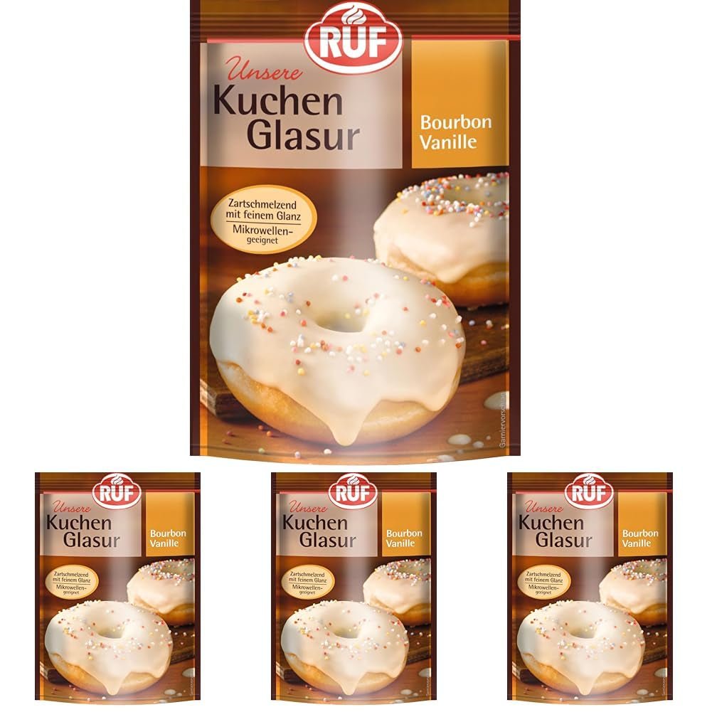 RUF Cake Glaze Bourbon Vainilla, bolsa de 100g, apto para microondas, para glasear y decorar galletas, muffins y tartas, sin gluten (paquete de 4) Naty Shop Pasta de azúcar Default Title
