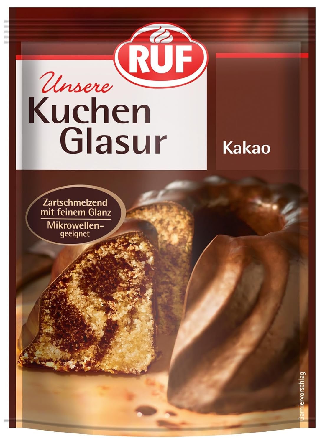 RUF Cake Glaze Bourbon Vainilla, 100g en bolsa, apto para microondas, para glasear y decorar galletas, muffins y tartas, sin gluten Naty Shop Pasta de azúcar Cacao