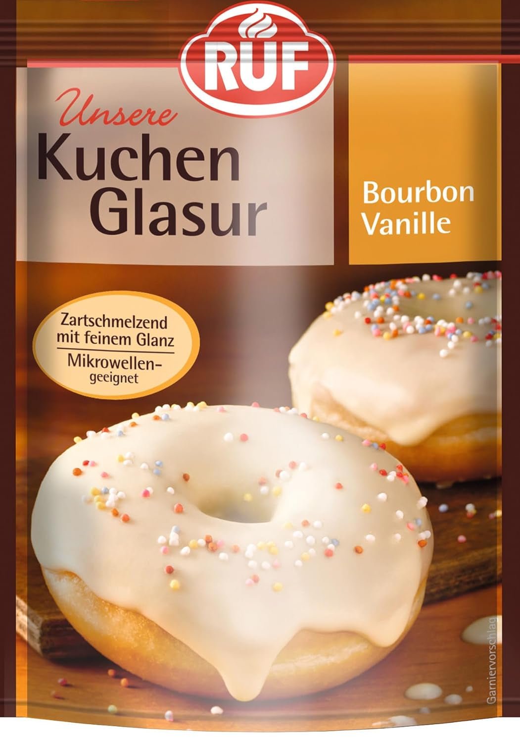 RUF Cake Glaze Bourbon Vainilla, 100g en bolsa, resistente al microondas, para glasear y decorar galletas, muffins y tartas, sin gluten Naty Shop Pasta de azúcar vainilla