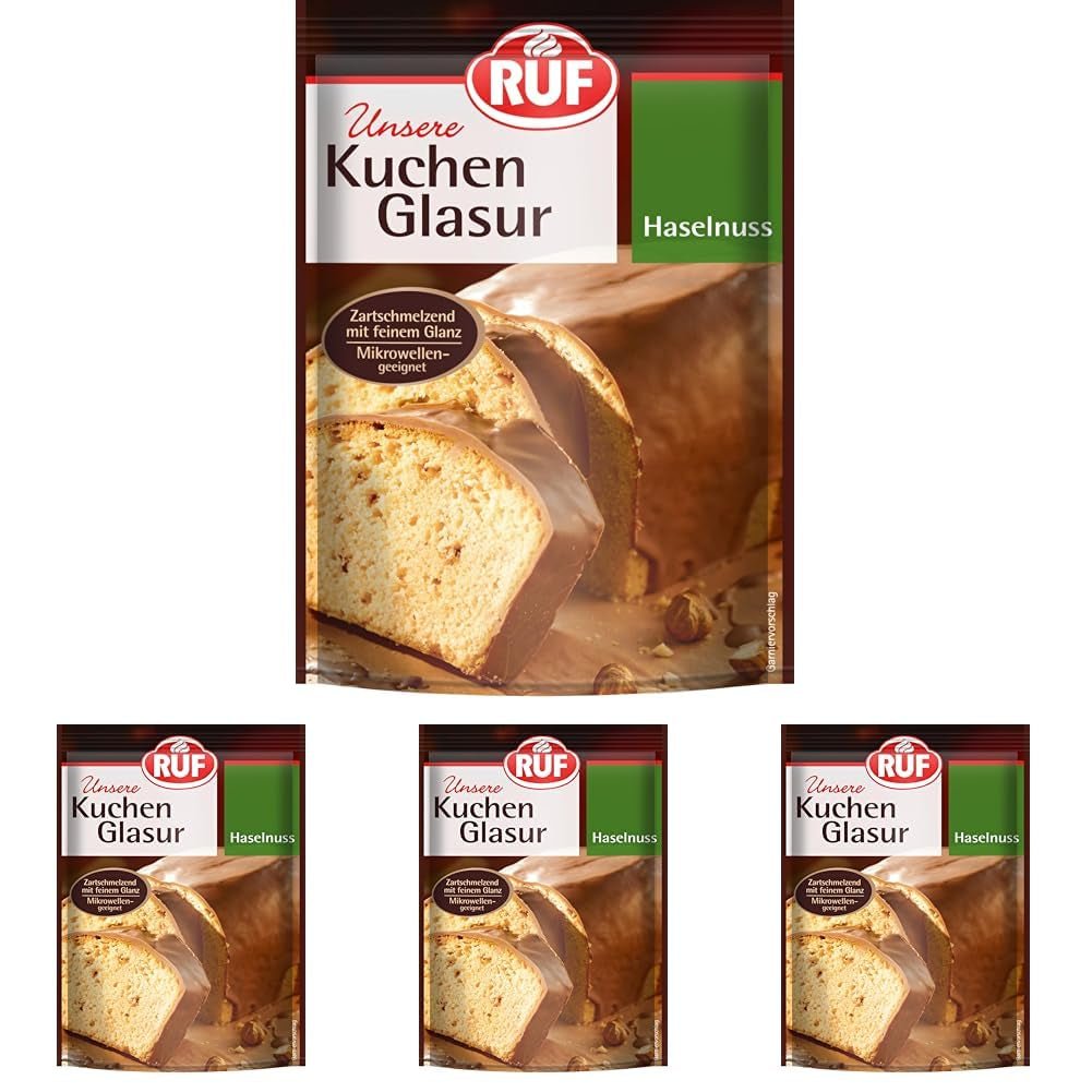 RUF Cake Glaze Avellana, bolsa de 100g, apto para microondas, para glasear tartas con nueces, bombones y nigrés, sin gluten (paquete de 4) Pasta de Azúcar Naty Shop Default Title