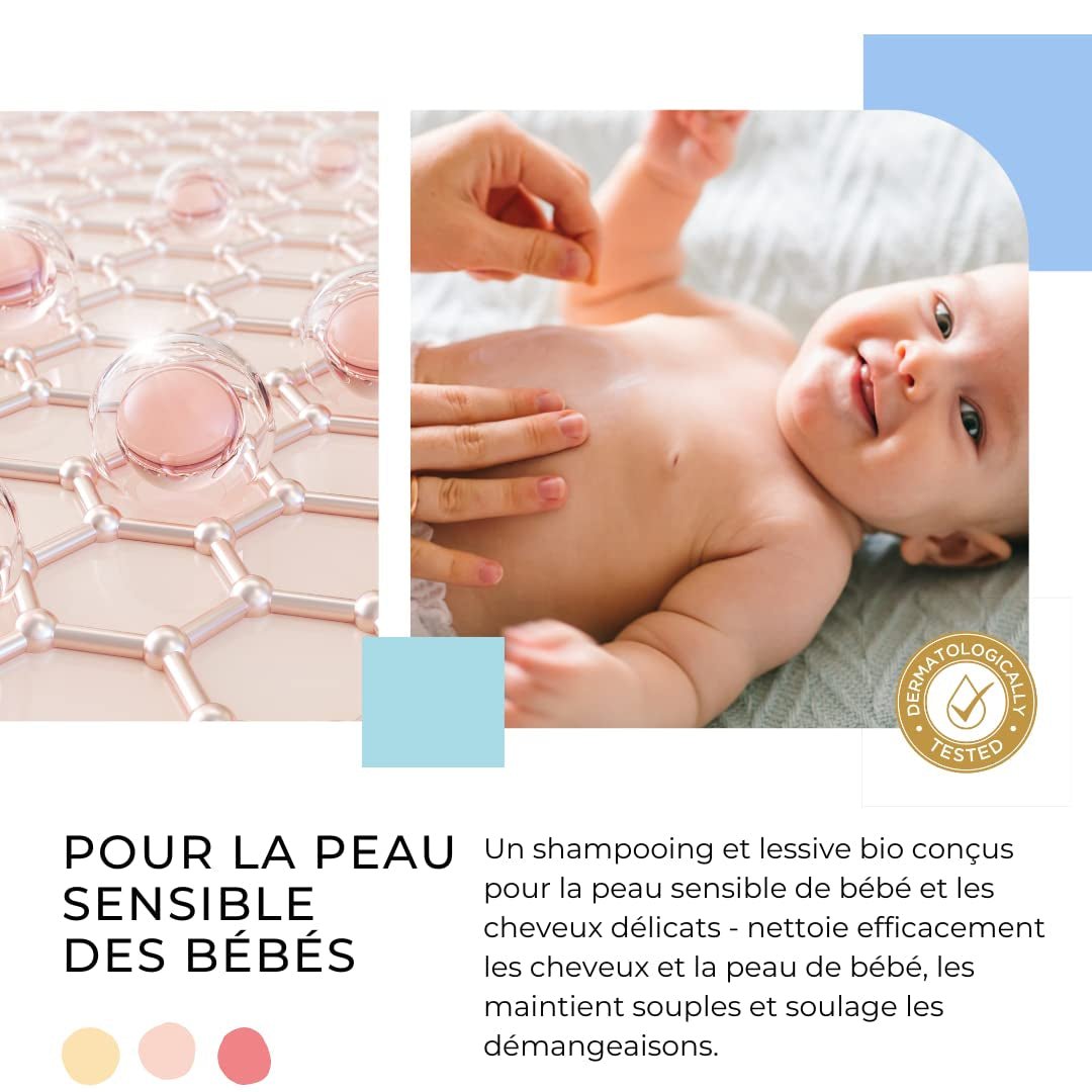 Champú y gel limpiador 2 en 1 Champú y gel limpiador suave diario para bebé - vegano y ecológico - con 98% de ingredientes naturales - Champú sin lágrimas para niños y bebés - 300 ml Infantil - Baño y cuidado Naty Shop
