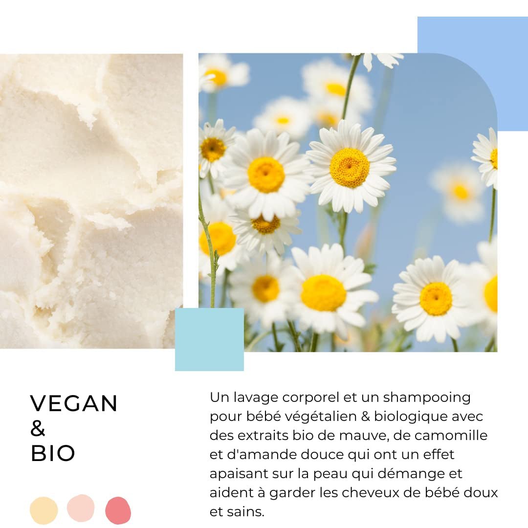 Champú y gel limpiador 2 en 1 Champú y gel limpiador suave diario para bebé - vegano y ecológico - con 98% de ingredientes naturales - Champú sin lágrimas para niños y bebés - 300 ml Infantil - Baño y cuidado Naty Shop