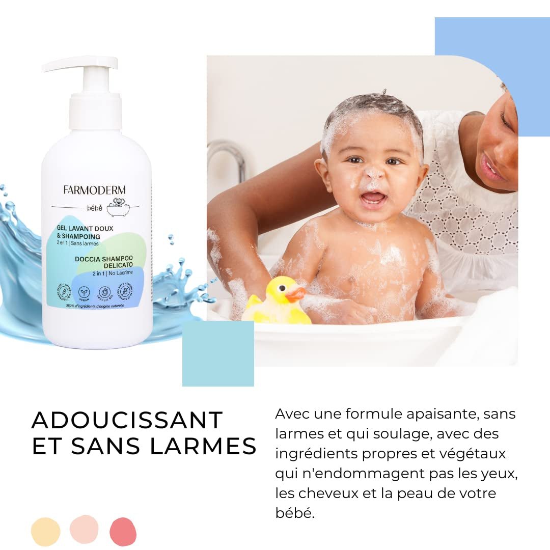 Champú y gel limpiador 2 en 1 Champú y gel limpiador suave diario para bebé - vegano y ecológico - con 98% de ingredientes naturales - Champú sin lágrimas para niños y bebés - 300 ml Infantil - Baño y cuidado Naty Shop
