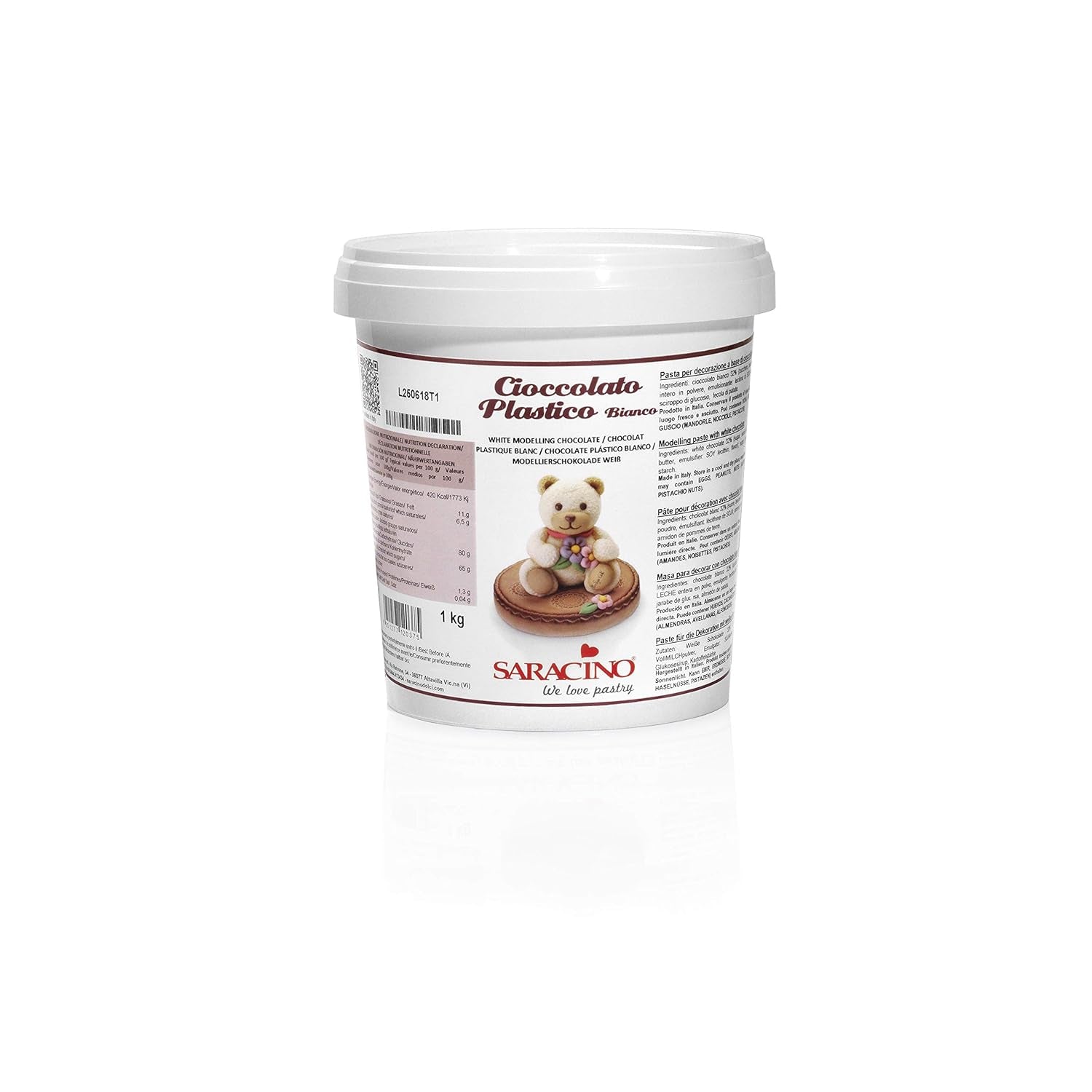 Chocolate Saracino Blanco para modelar Para decoración y modelado 1 Kg Made In Italy Pasta de azúcar Naty Shop Marfil