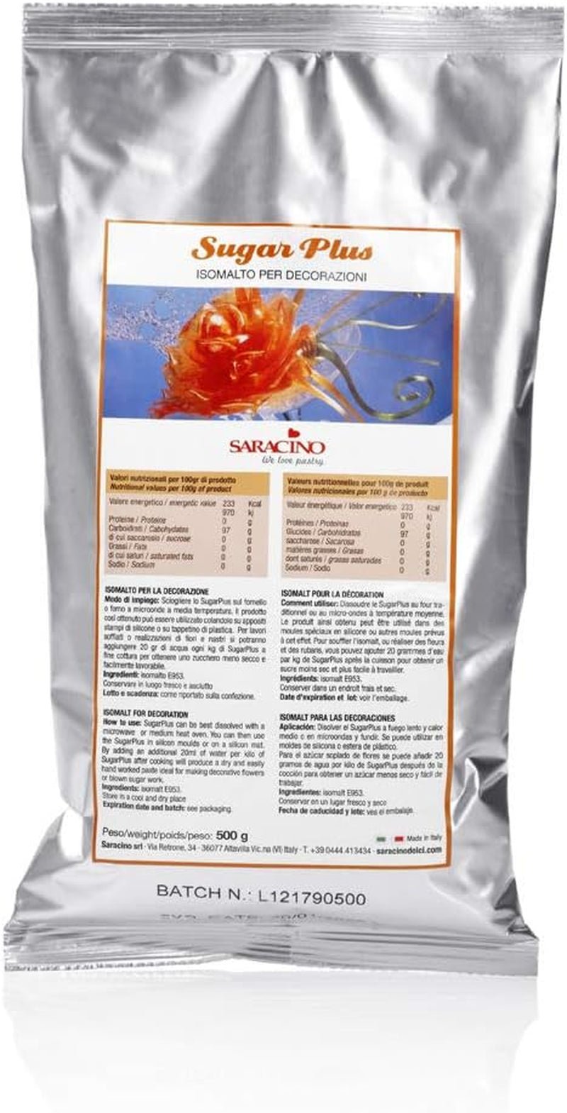 Saracino Sugarplus - Isomalt para decoraciones rígidas de azúcar 0,5 Kg Made In Italy Pasta de azúcar Naty Shop Default Title