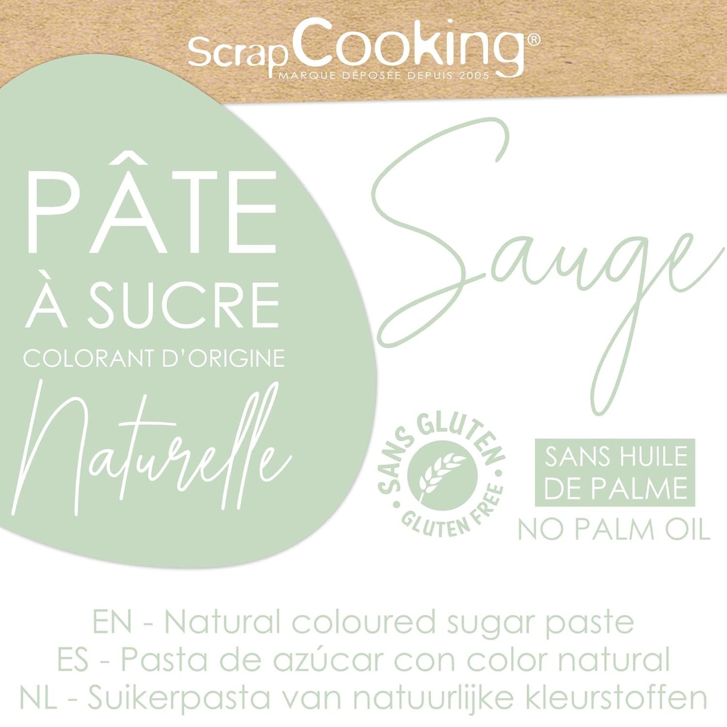 ScrapCooking - Pâte à Sucre Vert Sauge 250g - Colorant d'Origine Naturelle - Sans Gluten, Sans Huile de Palme - Pour Gâteaux, Pâtisseries Anniversaire - Vert Pastel - Fabrikie en France - 7621 Pasta de azúcar Naty Shop