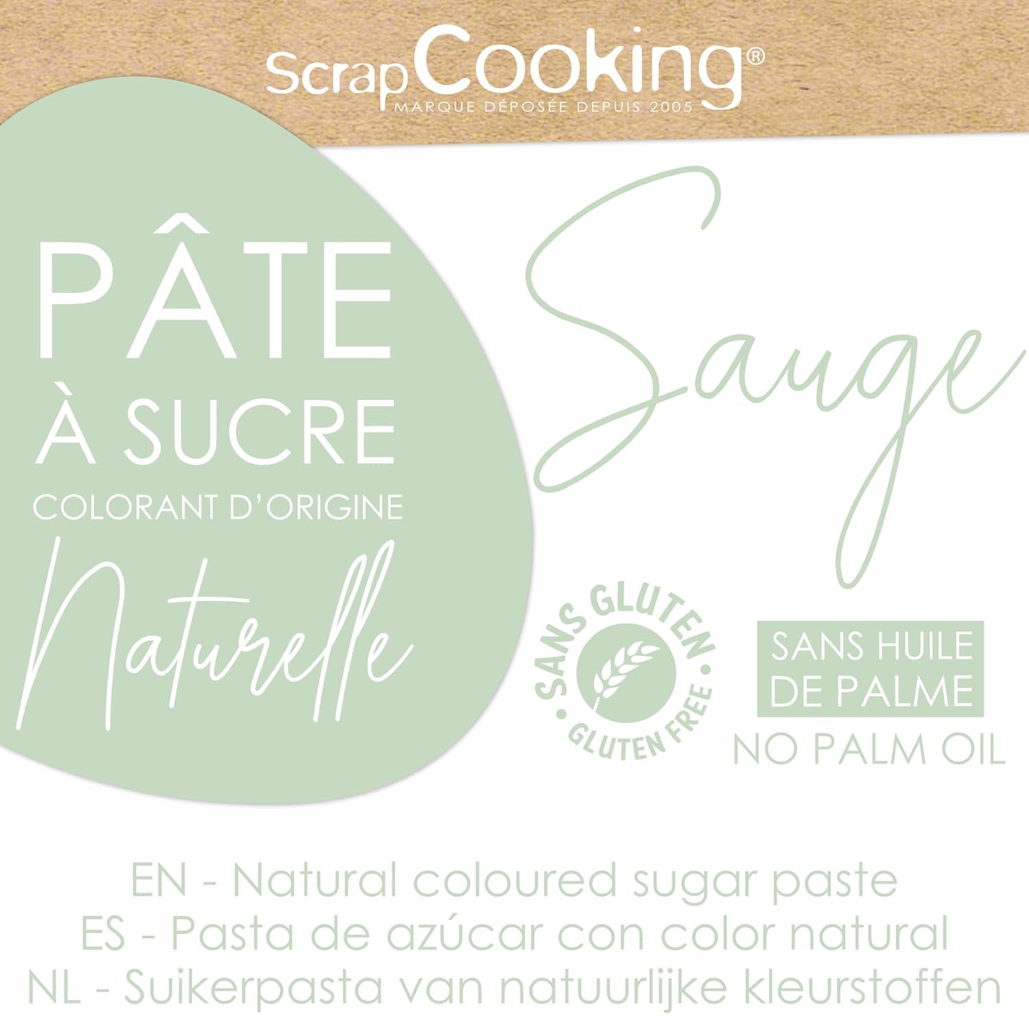 ScrapCooking - Pâte à Sucre Vert Sauge 250g - Colorant d'Origine Naturelle - Sans Gluten, Sans Huile de Palme - Pour Gâteaux, Pâtisseries Anniversaire - Vert Pastel - Fabrikie en France - 7621 Pasta de azúcar Naty Shop