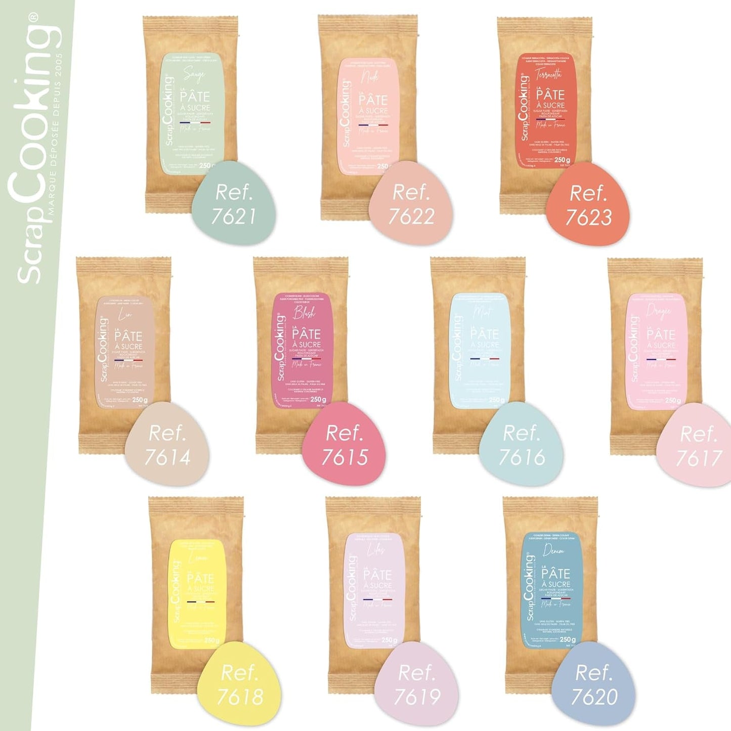 ScrapCooking - Pâte à Sucre Vert Sauge 250g - Colorant d'Origine Naturelle - Sans Gluten, Sans Huile de Palme - Pour Gâteaux, Pâtisseries Anniversaire - Vert Pastel - Fabrikie en France - 7621 Pasta de azúcar Naty Shop